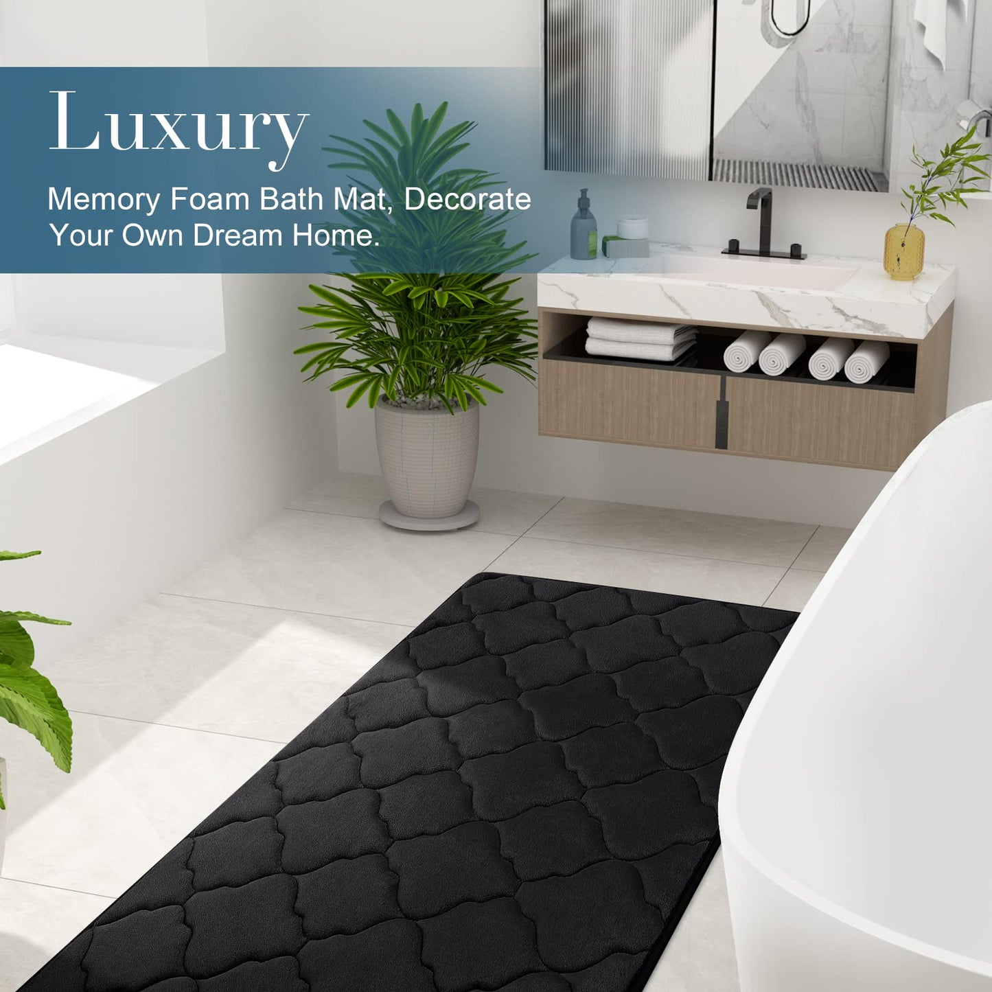 OLANLY Memory Foam Bath Mat 24x16 – Black