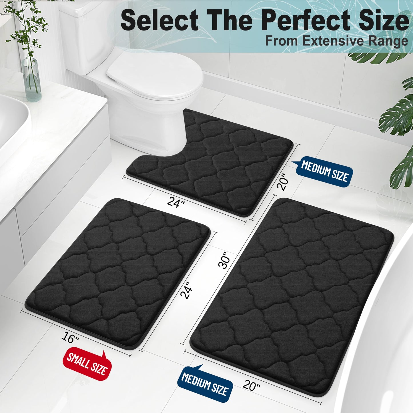 OLANLY Memory Foam Bath Mat 24x16 – Black